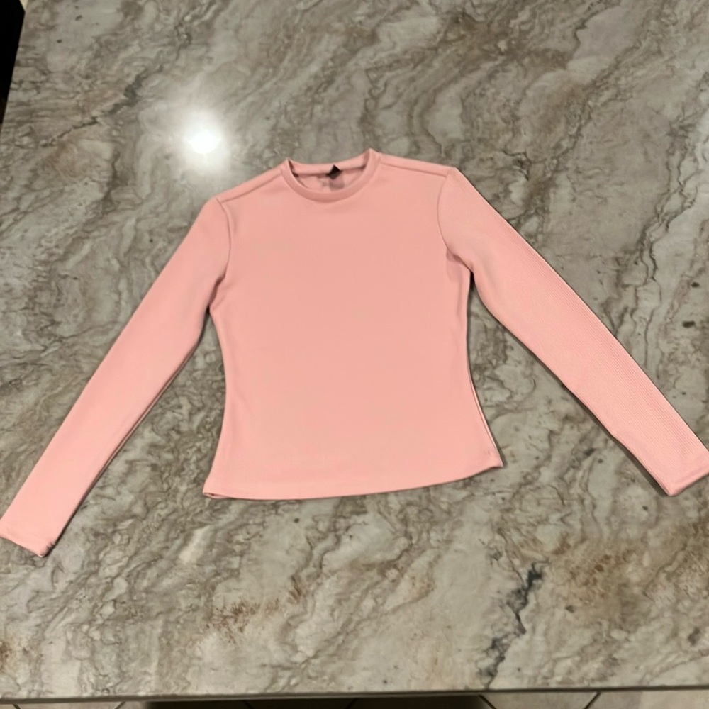 SHEIN Pink Ribbed Long-Sleeved Shirt (Size Petite S)